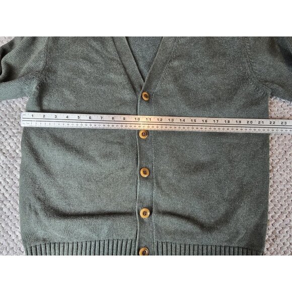 LL Bean Cardigan Sweater M Green V-Neck Button Front Grandpa Academia O KU38 - Picture 5 of 6